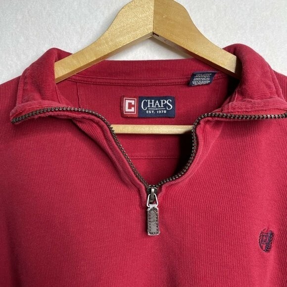 Chaps Men 1/4 Zip Red Pullover Ribbed Sweater Long Sleeve Casual Shirt XL - Picture 4 of 12